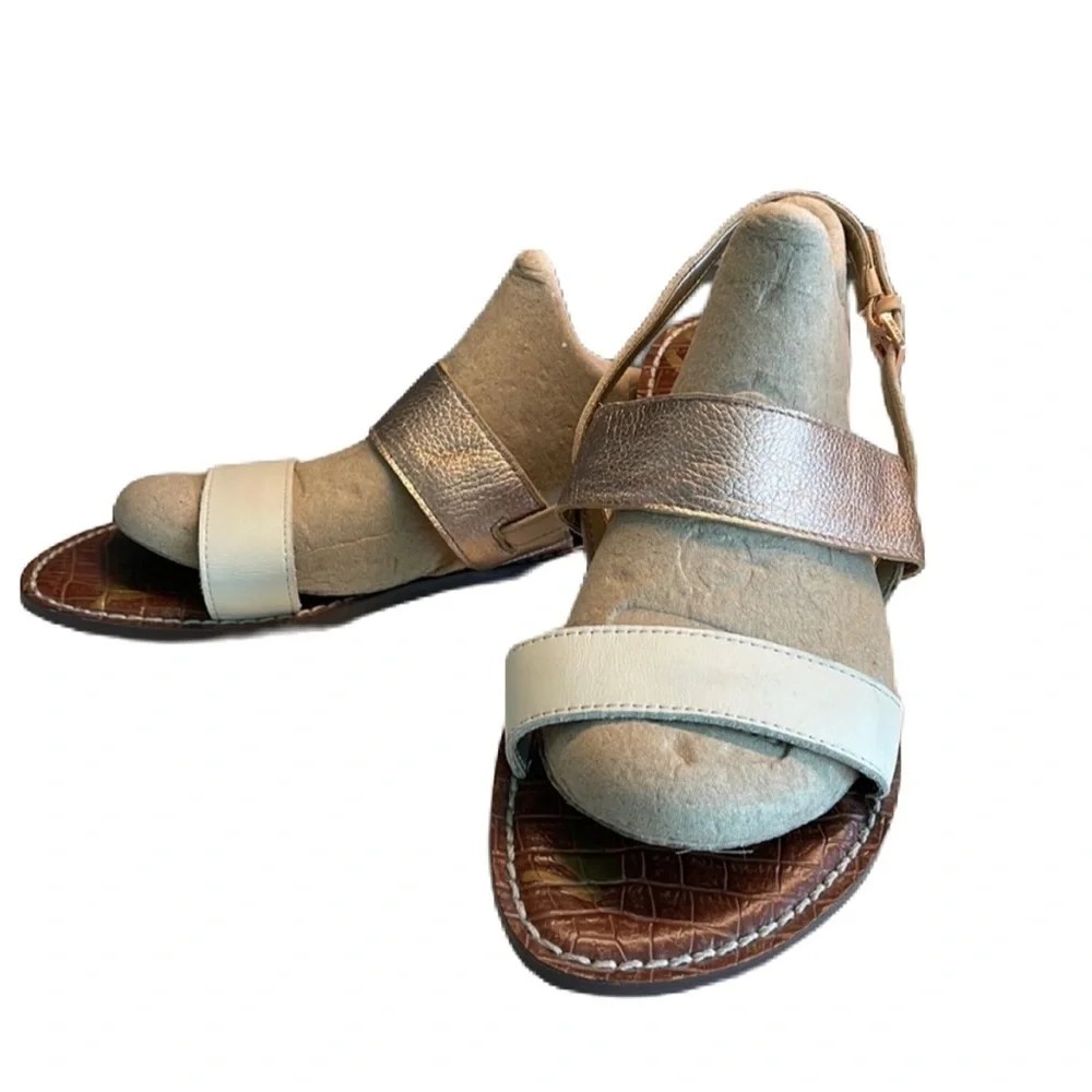 Sz9.5 Sam Edelman Cream/Copper Leather 2 strap with adj ankle strap EUC - Picture 3 of 13